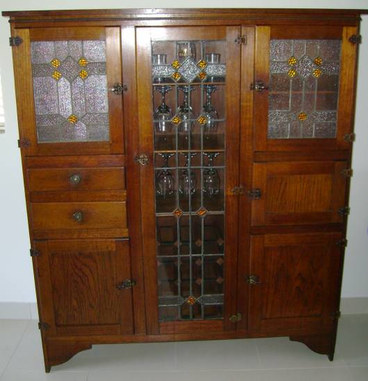 Oak lead light sideboard